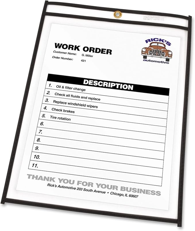 C-Line Stitched Shop Ticket Holders, Both Sides Clear, 8.5 x 11 Inches, 25 per Box (46911)