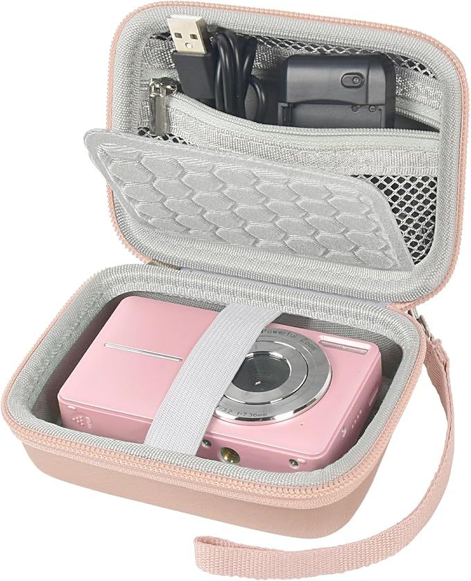 Digital Camera Case Compatible with CAMKORY/ for Lecnippy/ for Lecran/ for KODAK PIXPRO/ for Qumcou/ for WONNIE Point & Shoot Cameras, Small Compact Camera Pouch for SD Card Accessories (Rose Gold)