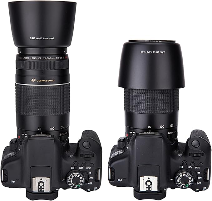 Reversible ET-60 Lens Hood Shade Protector for Canon EF 75-300mm f/4-5.6 III USM & EF-S 55-250mm f/4-5.6 is II & RF 75-300mm F/4-5.6 On 5D Mark IV III 7D 6D Mark II 90D 80D Rebel T8i T7i T7