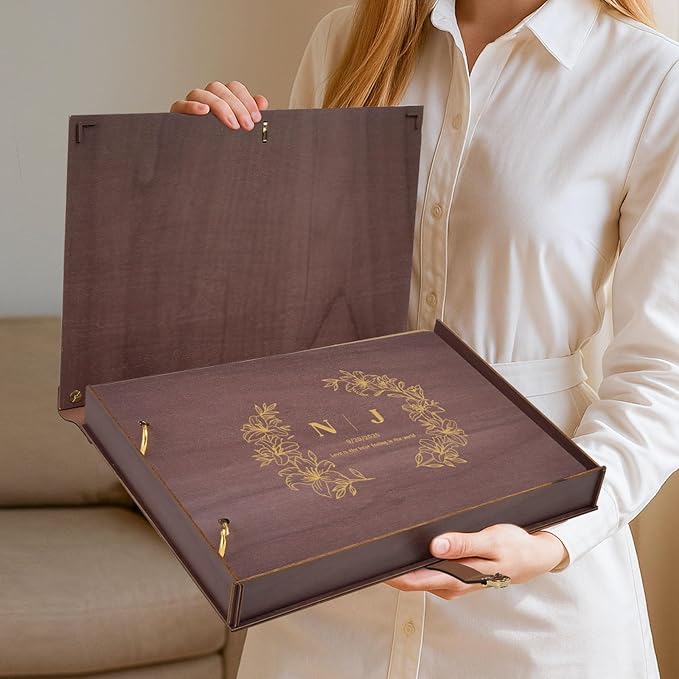 Personalized Wedding Scrapbook Album, Custom Wooden Couples Scrapbook, Anniversary Memory Birthday Engagement Keepsake Gifts Couples Photo Album