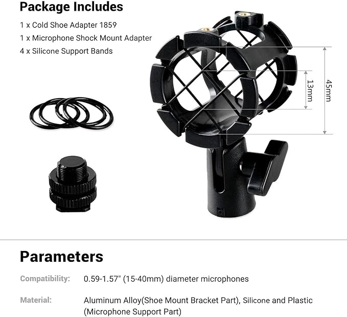 SmallRig Microphone Shock Mount with Cold Shoe Pinch for Camera Shoes and Boompoles 1859