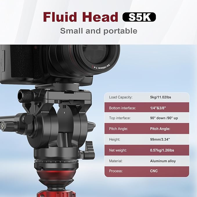 Video Photography Tripod Head, DSLR Photography Head, with a 55mm Flat Base,Suitable for Digital Single-Lens Reflex Cameras, camcorders, telescopes. Maximum Load 11.02 lbs (5kg)