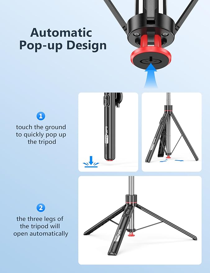 70'' Magnetic Automatic Selfie Stick Travel Tripod for Cell Phone, Auto Opening Phone Tripod Stand with Magnetic Remote, 360° Rotatable Extendable Smartphone Stand Compatible with iPhone/Android