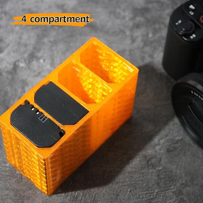 LingoFoto 2PCS Camera Battery Storage Soft Case with 4 Warehouses for Canon LP-E6/LP-E6N/LP-E6NH Camera Battery Protective Pack Case Holder (Orange,Horizontal Arrangement of Four Warehouses)
