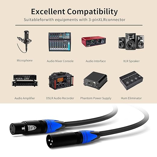 XLR Cable 50ft 2 Pack, XLR Microphone Cable Male to Female, Balanced XLR Cable Suitable for Preambles, Speaker Systems, Radio Station and More