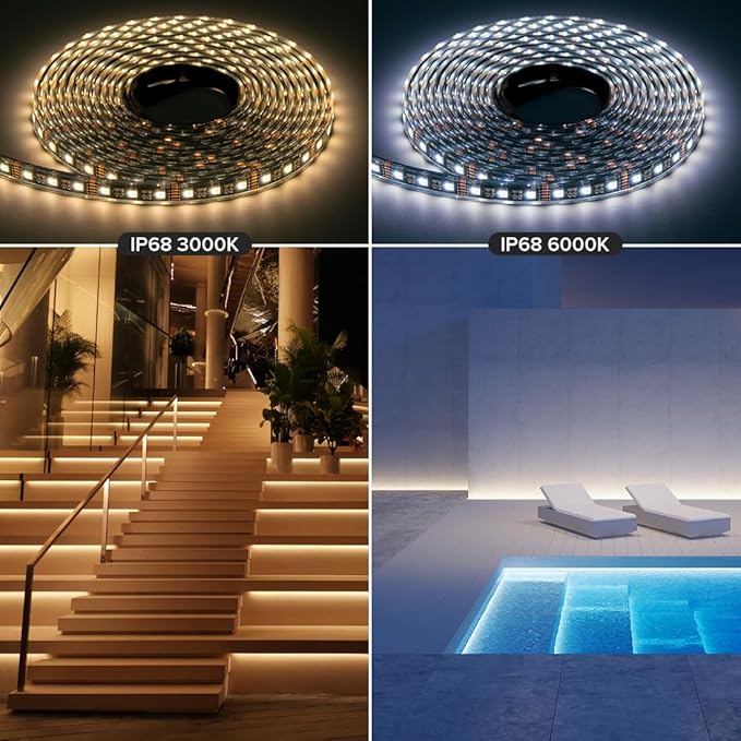 BTF-LIGHTING IP68 Waterproof Outdoor RGBW LED Strip 5050SMD RGB+Cool White(6000K-7000K) 4 Color in 1 DC12V 5m 16.4ft 60LED/m Multi-Colored Light White PCB Can Work Outdoor(No Adapter or Controller)