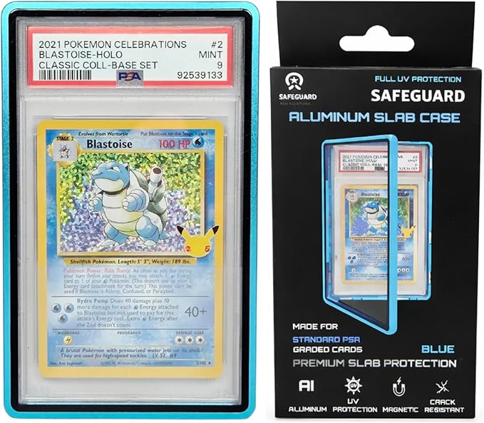 Metal PSA Slab Bumper Case UV Resistant- Safeguard Magnetic Aluminum Metal Case For Graded Cards (Blue)