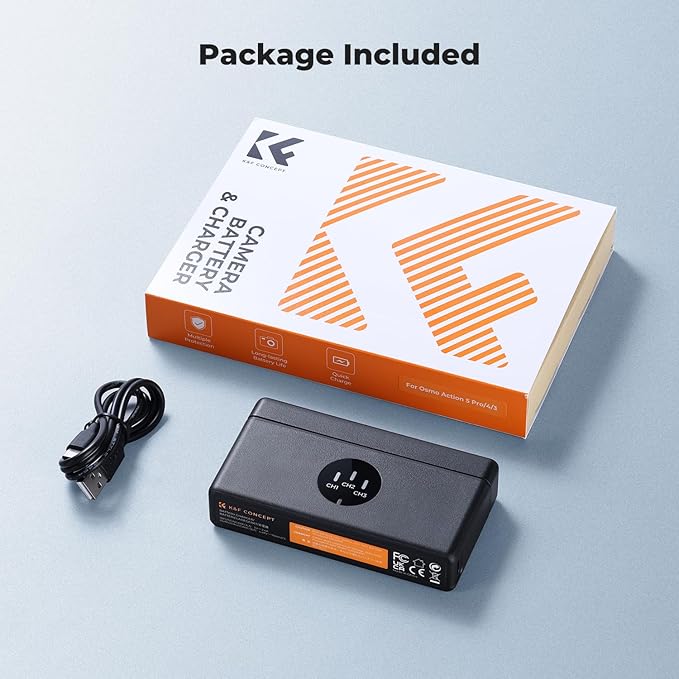 K&F CONCEPT OSMO 360 Battery Charger, 3-Slot Action 5 Pro Battery Charger Case Compatible with DJI OSMO Action 5 Pro, Action 4, Action 3 Camera