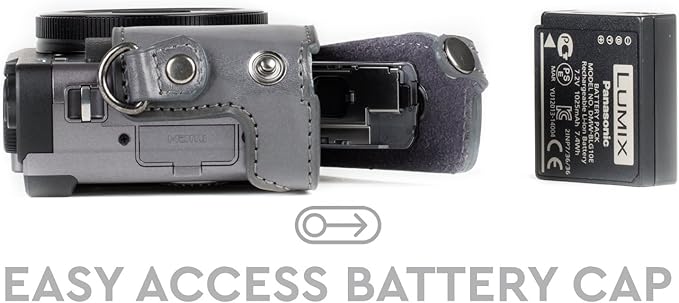 MegaGear MG1261 Ever Ready Leather Camera Case compatible with Panasonic Lumix DC-ZS80, DC-ZS70, DC-TZ95, DC-TZ90 - Gray