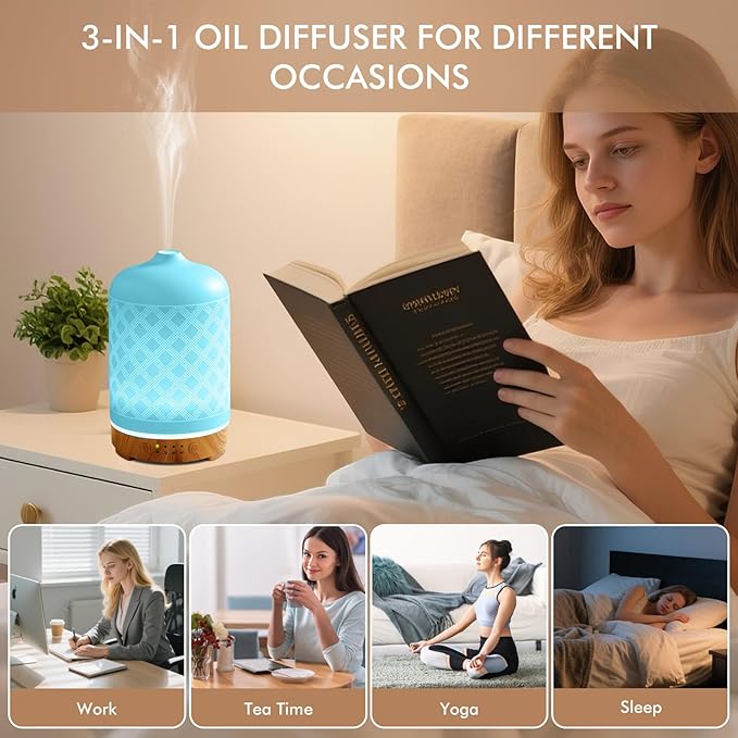 Essential Oil Diffuser 200ml-Ultrasonic Aroma Diffuser with 4 Timers, Aromatherapy Diffuser 7 Color LED Lights with Auto Shut-Off Protection for Home Office Yoga Gift (Ceramic White)