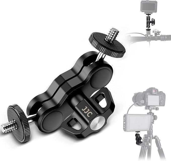 Universal Adjustable Magic Arm with 2 Ballhead & 1/4''-20 Screws for Super C Clamp Action Camera Cage, 360° Rotatable Double Ball Head Adapter for Insta360 X5 X4 Air Osmo Action 6 5 Pro Nano Pocket 3