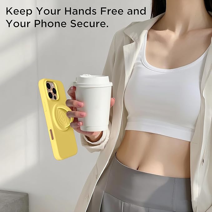 Magnetic Phone Grip Ring Holder, Liquid Silicone Magnet Cell Phone Grip Finger Loop, Compatible with Magsafe, Back of Phone for iPhone 17/16/15/14/13/12 Series, Yellow