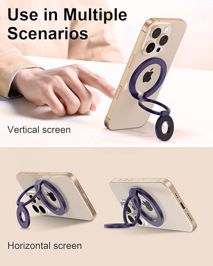 AILKIN Magnetic Phone Ring Holder Grip, Foldable MagSafe Stand for iPhone 17 Pro Max, Samsung, Two-sided Magnetic Phone Kickstand for Desk Stand & Car Mount, Compatible with Wireless Charging - Purple