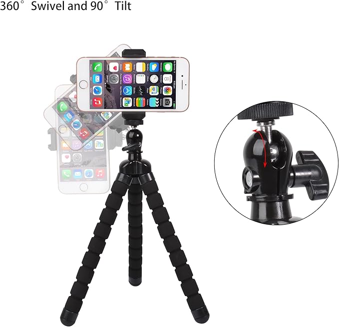 Phone Mini Tripod, Ruittos Premium Flexible Mobile Phone Tripod Stand Compatible with iPhone Samsung Go Pro, Small Digital Camera, Black