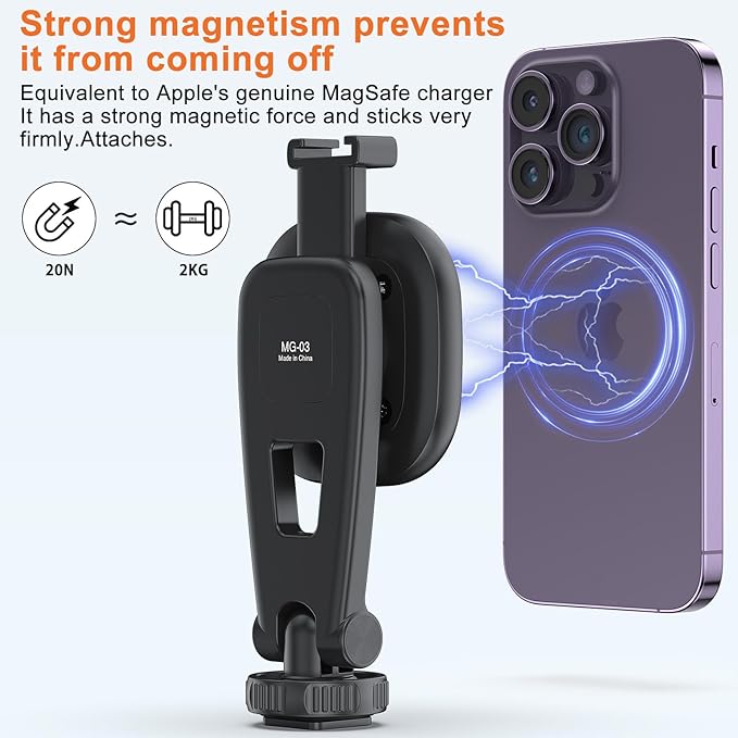 VRIG 21.6" Magnetic Cell Phone Tripod, Compatible with MagSafe, TP-06 Extendable Phone Tripod + MG-03 Magnetic Tripod Mount Stand with Wireless Remote, for iPhone 16 15 14 13 12 & All Phones