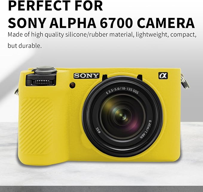 Easy Hood Camera Case for Sony Alpha 6700, Soft Silicone Protective Cover a6700 DSLR Camera Anti-Scratch Slim Fit Body Skin Protector Housing Sleeve for Sony A6700 Mirrorless Camera Yellow