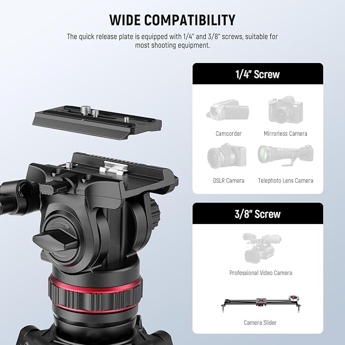 NEEWER 78" Video Camera Tripod Carbon Fiber with Damping Adjustable Fluid Head, One Step Quick Release with QR Plate & Handle, Heavy Duty Tripod Stand for DSLR Cameras Camcorders, Max Load 22lb, LL37