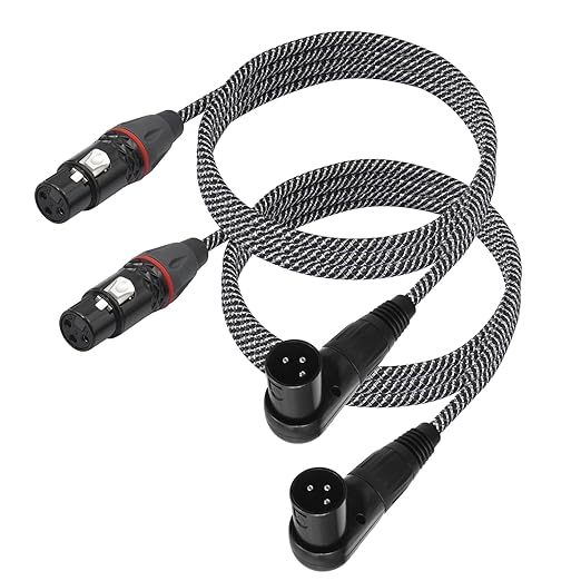 2-Pack XLR Right Angle Male to Female Cable,3FT-90 Degree 3-Pin XLR Adapter Cable, Zinc Alloy Locking Connectors, Dual-Shielded for Tight Spaces, Stage & Studio Use