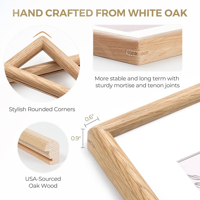 Dreamland 5x7 Matted to 4x6 Picture Frame Natural Wood Picture Frames Solid Oak Wood Picture Frame Handcrafted Rounded Corner with HD Tempered Glass Tabletop or Wall Mount Display, 1 Pack