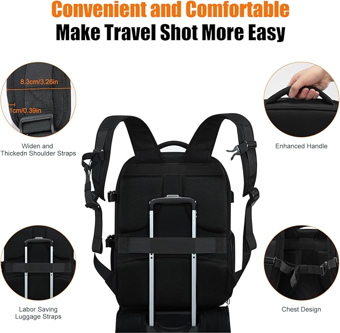 Cwatcun DSLR Camera Backpack，Large DSLR Camera Bag with 17" Laptop Compartment, Waterproof & Tripod Ready