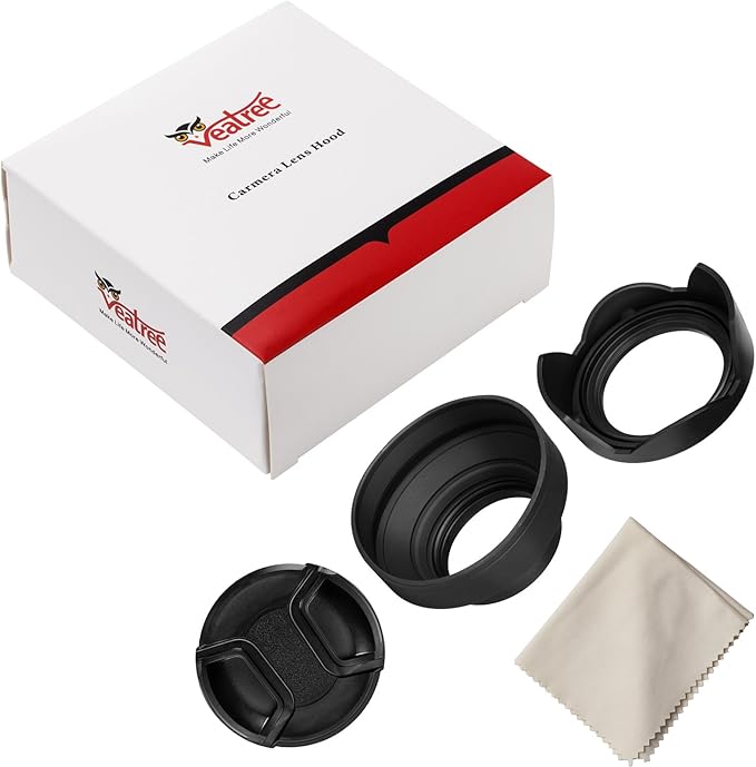 Veatree 67mm Lens Hood Set, Collapsible Rubber Lens Hood with Filter Thread + Reversible Tulip Flower Lens Hood + Center Pinch Lens Cap + Microfiber Lens Cleaning Cloth, Canon EW-73B Replacement