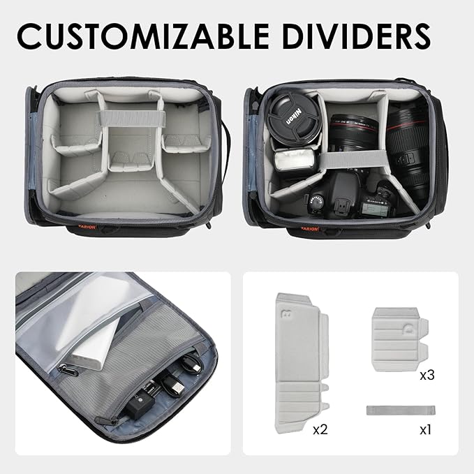 TARION Protective Camera Insert Bag - Quick Access DSLR Inner Case Organizer - Fits 1 Camera 5 Lenses - Full Opening Back Design Padded Insert ShellCore S