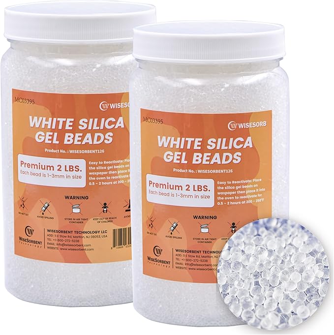 4LBS Pure White Silica Gel Desiccant Beads, 1-3mm Reusable Silica Beads, Moisture Absorber