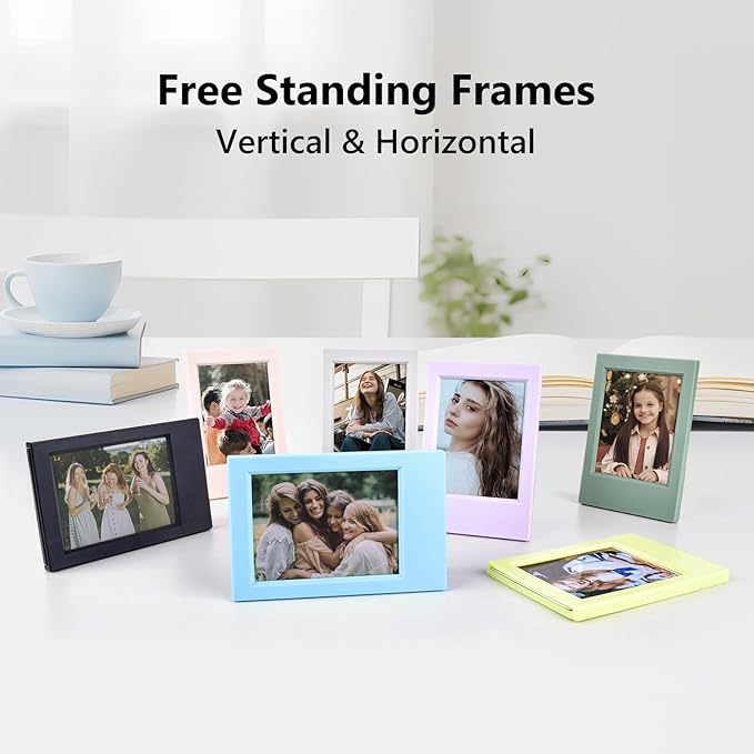 HIYQIN 7 Packs 2x3 Mini Photo Frame for Instax Mini EVO/12/11/Liplay/SE/Link 3/41/40/99/90/7+ Camera Film, Desk Stand Up Small Picture Frame with Clear Protective Film, 3-in Films Frame - Colorful