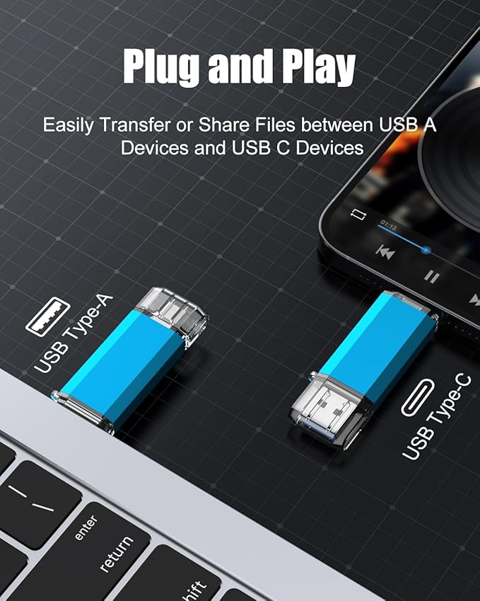 KOOTION USB C Flash Drive 128GB 2 in 1 OTG USB 3.0/Type C Thumb Drive Dual Drive USB C Memory Stick for Smartphone/Laptop/Tablet/PC - 128G, Blue