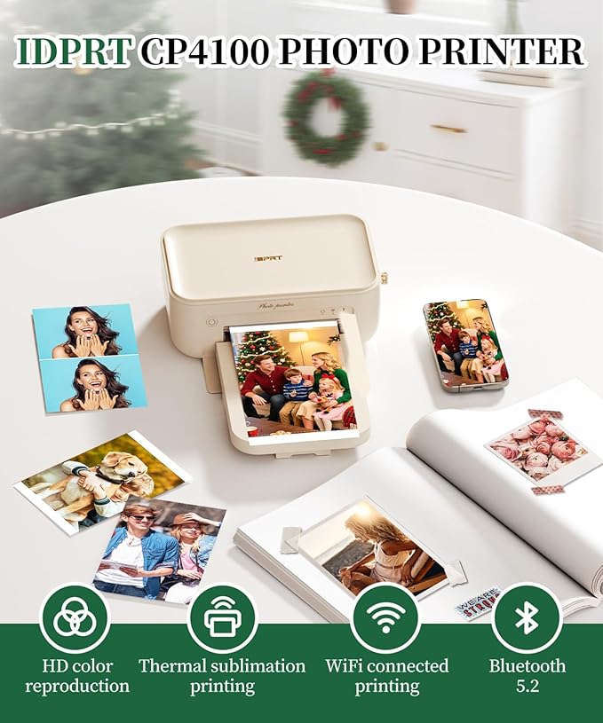 iDPRT 4x6 Photo Printer with 108 Sheets & 2 Ribbons,Instant Picture Printer - Dye Sublimation, Portable Color Photo Printers for iPhone, Android, WI-Fi Connnecting, Home Use