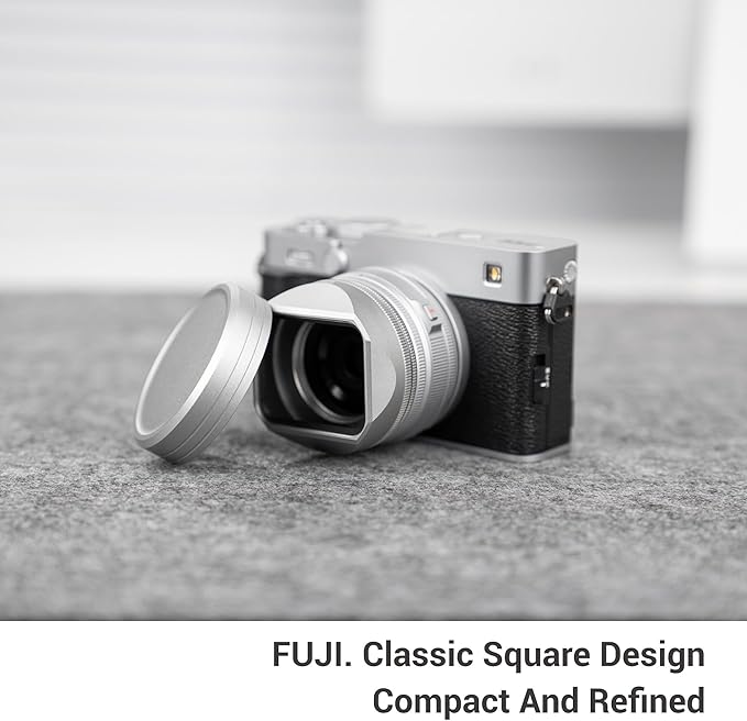 Metal Square Lens Hood Shade with Hood Cap & Adapter Ring,for Fuji Fujifilm XF 23mm F2.8 R WR On X-E5 XE5 Camera, Lens Cover Protector for XF 27mm F2.8 R WR,Replaces LH-XF27(NOT for TTArtisan) - Black