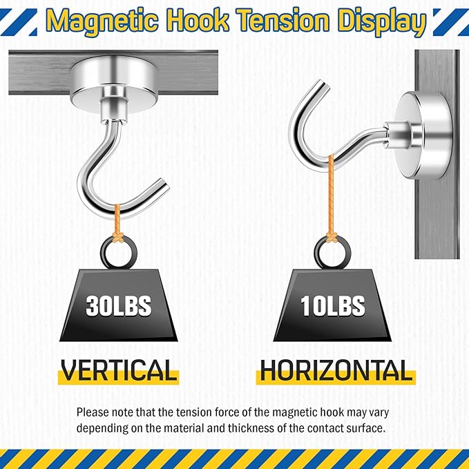FINDMAG Magnetic Hooks for Cruise Cabins, 30lbs Strong Magnets with Hooks, N52 Neodymium Magnetic Hooks for Hanging, Kitchen, Classroom, Workshop, 2026 Cruise Cabin Ship Essentials (26 Pack, Silver)