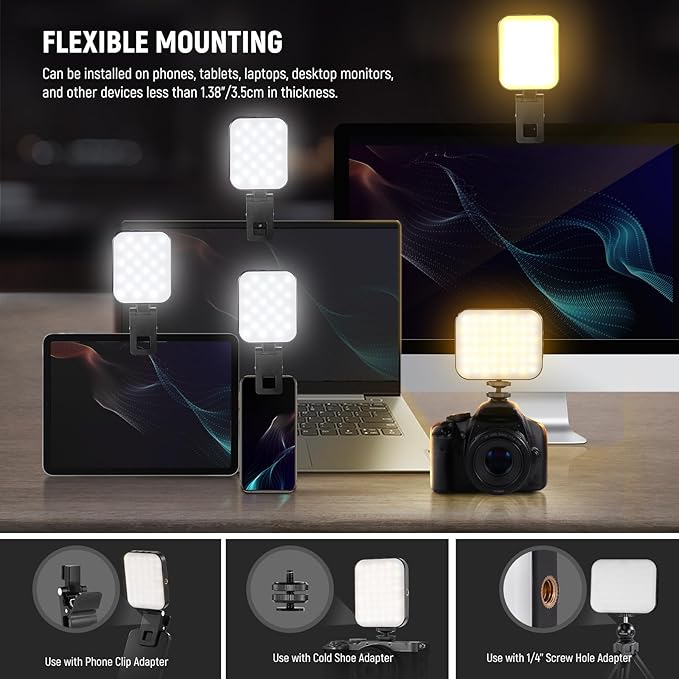 NEEWER Basics Magnetic Selfie Light Compatible with MagSafe iPhone, Clip on Phone Fill Lighting with Cleaning Cloth for Video Conference Computer Laptop Webcam Zoom Streaming Makeup Recording, BL48B