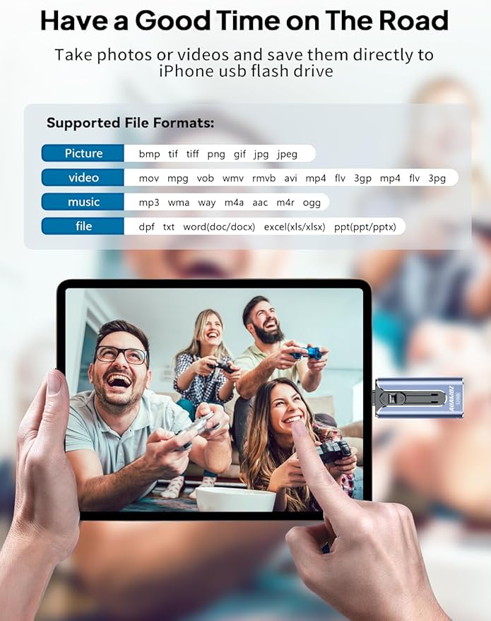 AUAMOZ 256GB Flash Drive Intended for iPhone, Memory Stick Storage Files Photos Videos Backup, Compatible with iPhone iPad Android PC, Plug and Play, No Application Required (Blue)
