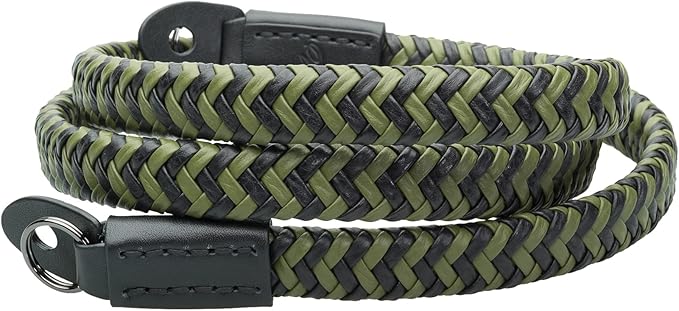 Vi Vante Leather Braided Camera Strap Matador Noir w/Electroplated Rings, Hand-Made 47 inches