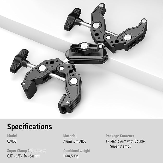 Neewer Double Super Clamp Camera Mount with Magic Arm, Cold Shoes for Desk Studio Light Stand Holder Photography Reflector, Flag, Cross Bars, Motorcycle, Umbrella, Pole Stick Shoot Accessories Tools