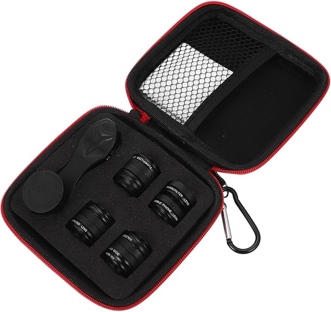 Kisangel 10-in-1 Multifunctional Clip-on Phone Camera Lens Kit, Wide Angle and Macro Lenses Compatible with Smartphones, Black External Mobile Phone Lens Set for Photography Enthusiasts