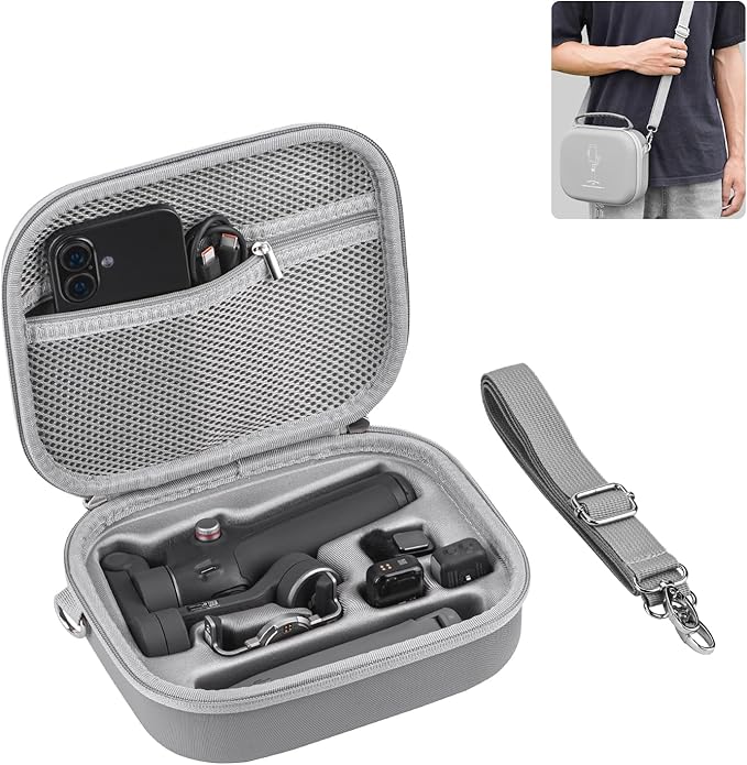 Osmo Mobile 7P Carrying Case, PU Portable Shoulder Bag for DJI OM 8/7/Pro – Protective Travel Storage Case Smartphone Gimbal Stabilizer Accessories, Gray