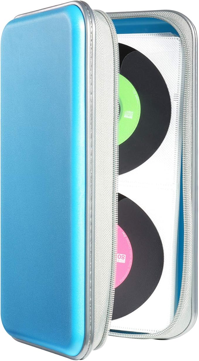 UENTIP CD Holder,96 Capacity CD Case Holder Portable CD Organizer Wallet Protective DVD Storage (96, skyblue)