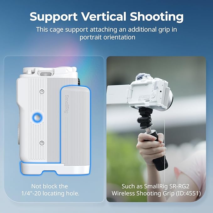 SMALLRIG R50 V Handgrip L-Shape Grip for Canon R50V with Quick Release Plate for Arca, Lightweight Ribbed Side Handle, Cold Shoe Mount, 1/4"-20 threaded holes, Support Vertical Shooting (White) - 5430