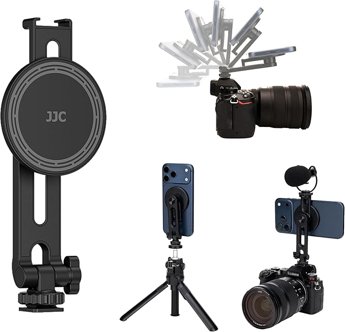 JJC Magnetic Phone Tripod Mount Adapter for Magsafe iPhone 17 16 15 14 & More Smartphones, Camera Phone Holder with Cold Shoe & 1/4’’-20 Screw Hole, Magnet Shoe Holder Camera Accessories