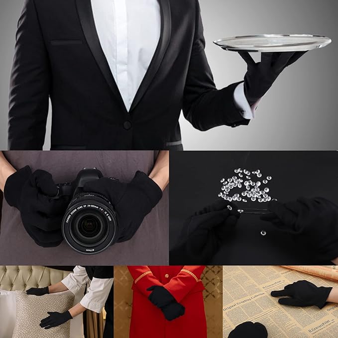 ENPOINT 5 Pairs Large Archival Photo Gloves, Black Work Gloves For Handling Art Working Photography Men & Womens Cloth Gloves Liners Bulk for Handling Jewelry, Film, Photo, Coin Metal Inspection