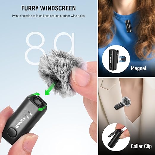 NEEWER KM23Max Wireless Lavalier Microphone 48KHz/24Bit 328ft Range 8H Battery Noise Cancelling Omnidirectional Mini USB C Mic Compatible with DJI Insta360 iPhone Android Phone PC (1x RX + 2X TX)