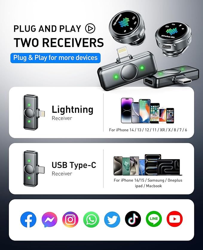 Mini Microphone for iPhone: Wireless Lavalier Microphone for Android - Noise Canceling Magnetic Clip Lapel Mic - Pro Video & Vlogging Recording for Content Creators