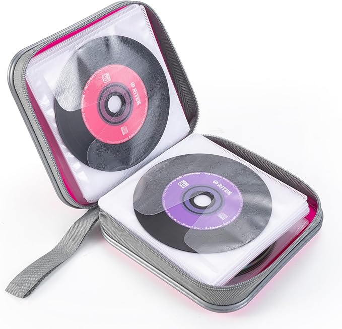 alavisxf xx CD Case, 48 Capacity Hard Plastic DVD Case Portable Zipper CD Holder Large Storage Disc Wallet Bag for Car Home Travel (Light Pink, 48 Capacity)