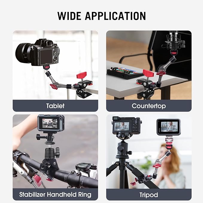 Came-TV Super Clamp Camera Mount with 1/4" and 3/8" Thread Holes, Aluminum Crab Clamp Mount with Locating Holes/Rubber Pads for Most Photographic Accessories, Max. Load 8.8lbs (64003B)