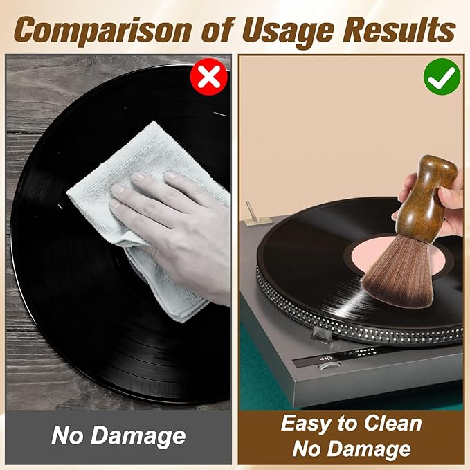 Vinyl Records Cleaning Brush, Anti Static Dust Brush Wooden for Record Player Care, Soft Bristles Albums Records Accessories for Vinyl Care (Brownish Green)