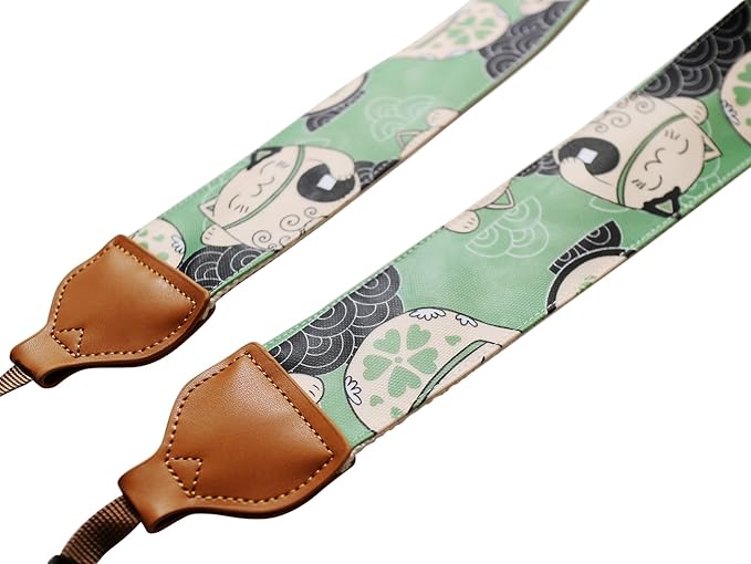 UNIKSTRAP Original Design Adjustable Camera Strap “Green Fortune Cat”, 2 Inch (5cm) Width, Fit for Canon Nikon Sony Interchangeable Lens Digital Camera/DSLR