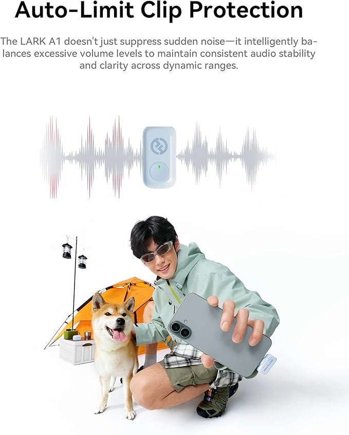 Hollyland Lark A1 Wireless Mini Microphone for iPhone & Android, 48kHz/24-bit, 3-Level Intelligent Noise Cancel, Microphone for YouTube, Podcast, Vlogging (Blue, 2TX + 2RX + Charging Case)