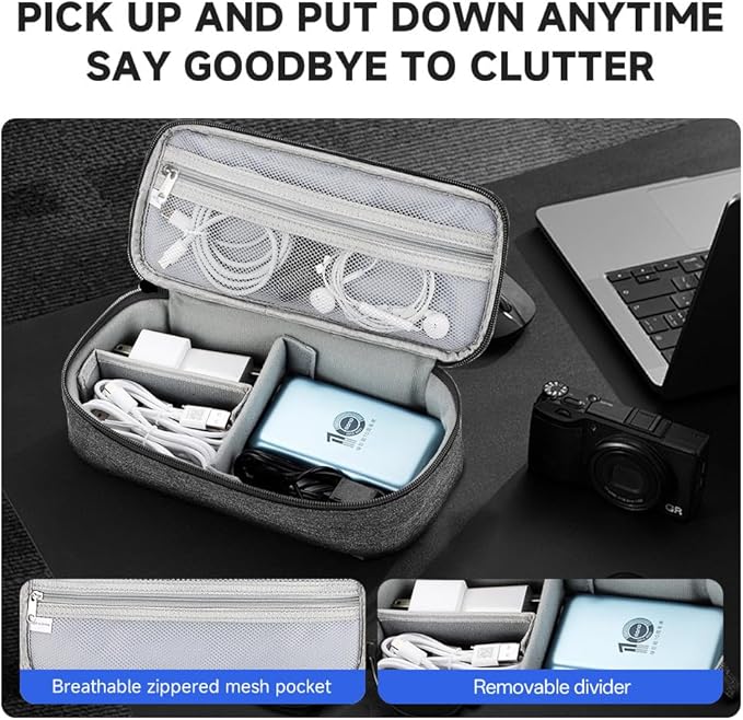 Teskyer Tech Organizer Pouch – Portable Waterproof Electronics Bag with Compartments for Cables, Chargers, Earbuds & Phone (Dark Grey)